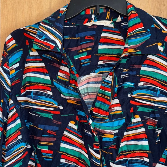 Soft Surroundings Sail Away Tunic Top Button Down Collared V-neck Large - Picture 3 of 4